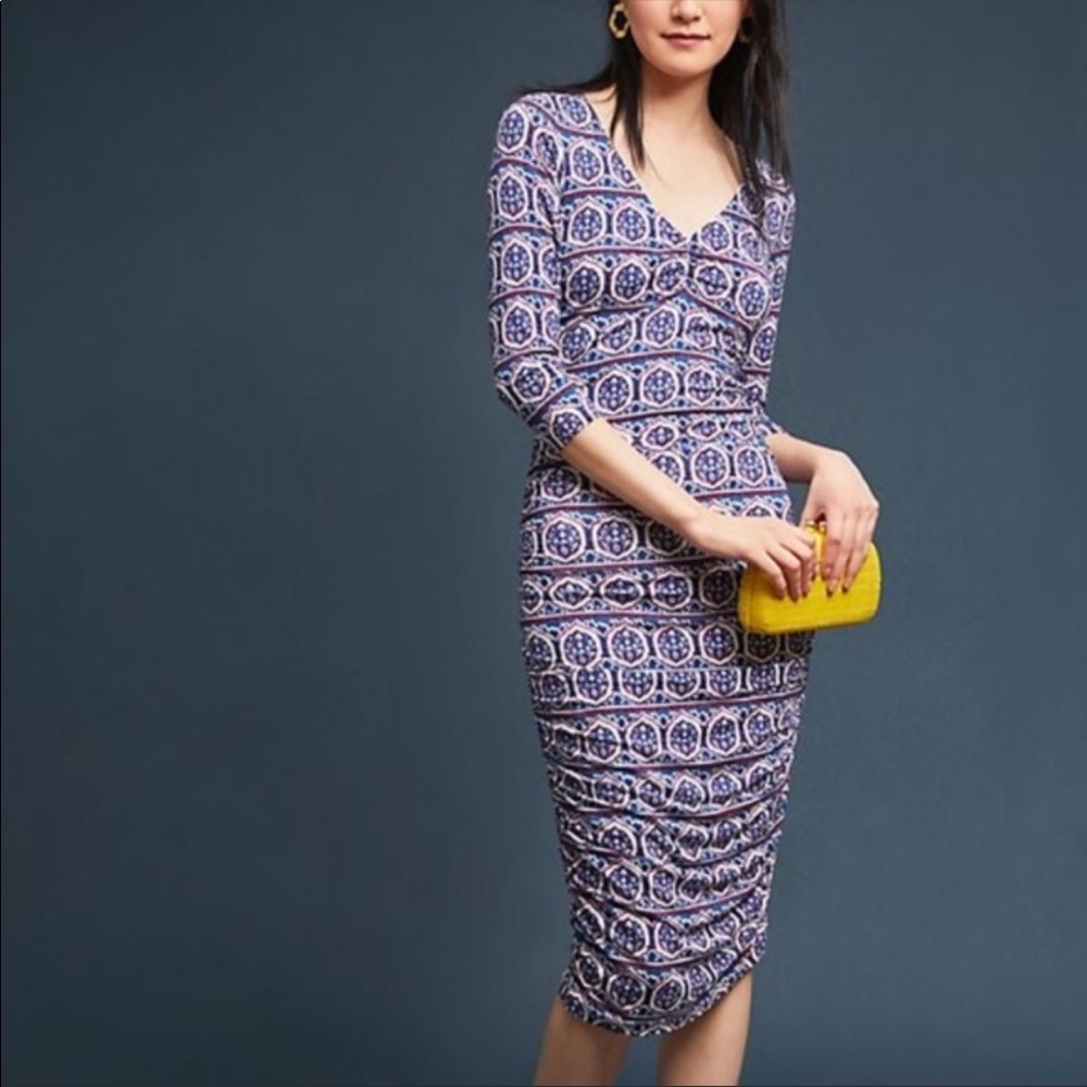 Anthropologie Medea Ruched Column Dress